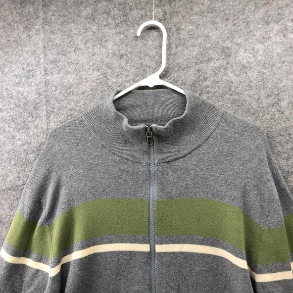 VTG Banana Republic Full Zip Sweater Mens M Gray Green Stripe Knit Cotton - Picture 3 of 8